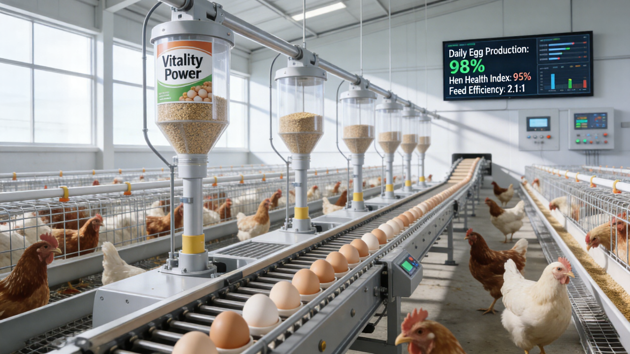 現代化蛋雞場添加倍力素飼料示意圖